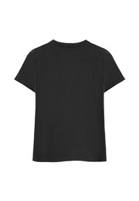 Svart bomull t-shirt med korta ärmar, rund halsringning och en enkel baksidedesign, med en mjuk och slät yta.