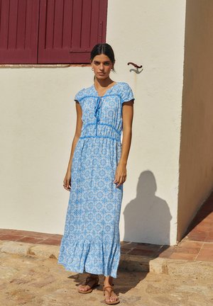 FRONT SHORT SLEEVE - Maxi šaty - blue tile print