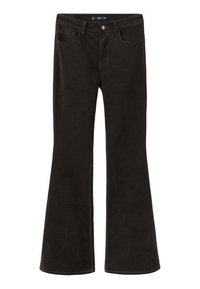 Zwarte wijde jeans gemaakt van denim. Voorzien van vijf zakken, een ritssluiting en een zilveren metalen knoop. Gladde textuur, minimale stiksel details.