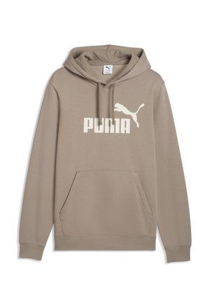 Bež duks s kapuljačom, prednjim džepom i bijelim Puma logotipom i tekstom na prsima.