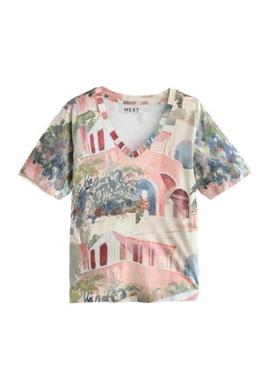 Next REGULAR FIT -SLOUCH V-NECK - Tričko s potlačou - scenic chateu print