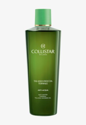 Groene fles van Collistar Milano Talasso-Doccia Termale anti-water thermische talasso-doucheolie met een groene dop.