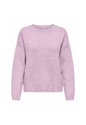 Langærmet lavendelfarvet sweater med rund hals og ribkanter ved manchetter og kant, lavet af blødt strikstof.