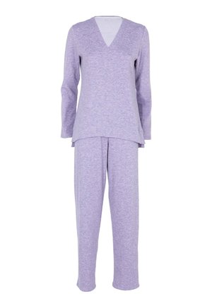 Set di pigiama viola realizzato in un tessuto morbido e leggero. La maglietta a maniche lunghe presenta un scollo a V; i pantaloni hanno una vita elasticizzata e gambe dritte.