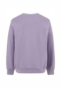 Felpa lilla con scollo rotondo, maniche lunghe e polsini e orlo a coste. Tessuto morbido con un colore uniforme e senza motivi visibili.