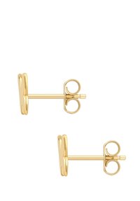 Guldstudsörhängen med geometrisk form och slät yta samt rund baksidan för säker användning.