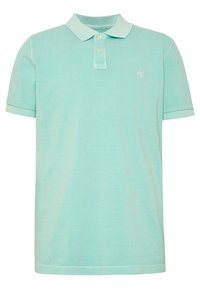 Koszulka typu polo w jasnym miętowym kolorze, wykonana z bawełny, z klasycznym kołnierzem, krótkimi rękawami i trzema guzikami. Małe haftowane logo na piersi.