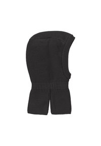 Czarna, dziana kominiarka z prążkowanym brzegiem, charakteryzująca się dopasowanym krojem, bezszwową konstrukcją i otwartą twarzą dla lepszej wentylacji.