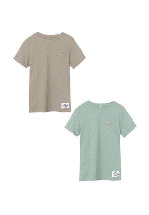 Name it 2ER-SET KURZARM RUNDHALS KNOPF-DETAIL - Basic T-shirt - grün-blau