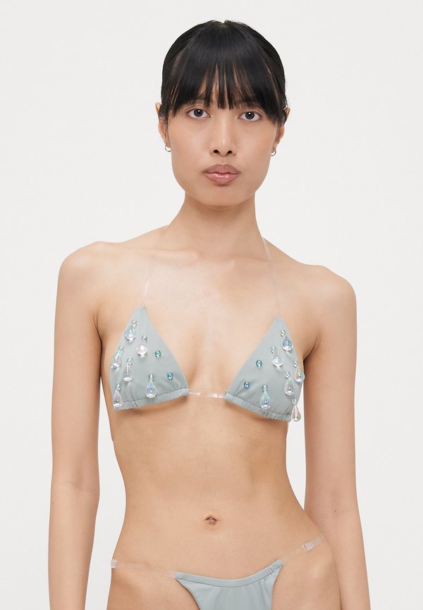 TRIANGLE WITH CLEAR STRAPS DROPLET BEADING - Bikini top