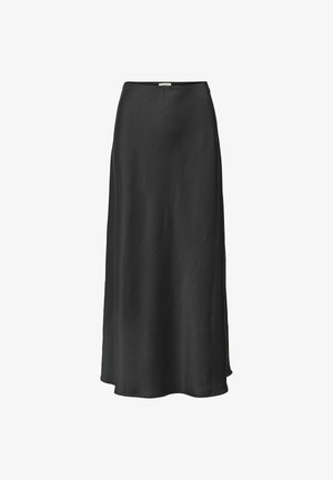 Črna, dolga krila iz gladkega blaga. Ima visok pas in preprost, tekoč dizajn brez vidnih vzorcev ali okraskov.