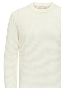 Maglione bianco lavorato a maglia con un motivo testurizzato, scollo rotondo e maniche lunghe. Realizzato in materiale morbido, adatto per un abbigliamento casual.