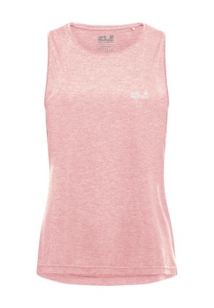 Mouwloos tanktop in lichtroze, gemaakt van gestructureerde stof. Voorzien van een ronde halslijn en een klein wit logo op de linkerborst.