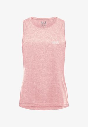 Mouwloos tanktop in lichtroze, gemaakt van gestructureerde stof. Voorzien van een ronde halslijn en een klein wit logo op de linkerborst.