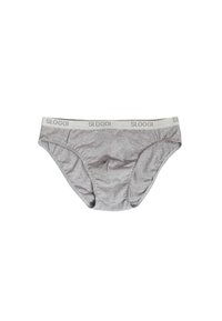 Slip in cotone grigio con una morbida fascia elastica in vita. Presenta una superficie liscia e una cucitura minimale. Logo del marchio "SLOGGI" visibile sulla fascia.