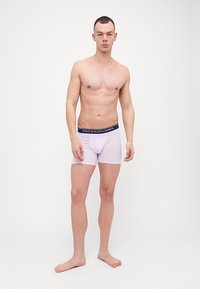 Svetlofialové boxerky s námorníckym pásom, na ktorom je text "POLO RALPH LAUREN". Tkanina vyzerá hladko a má priliehavý strih.