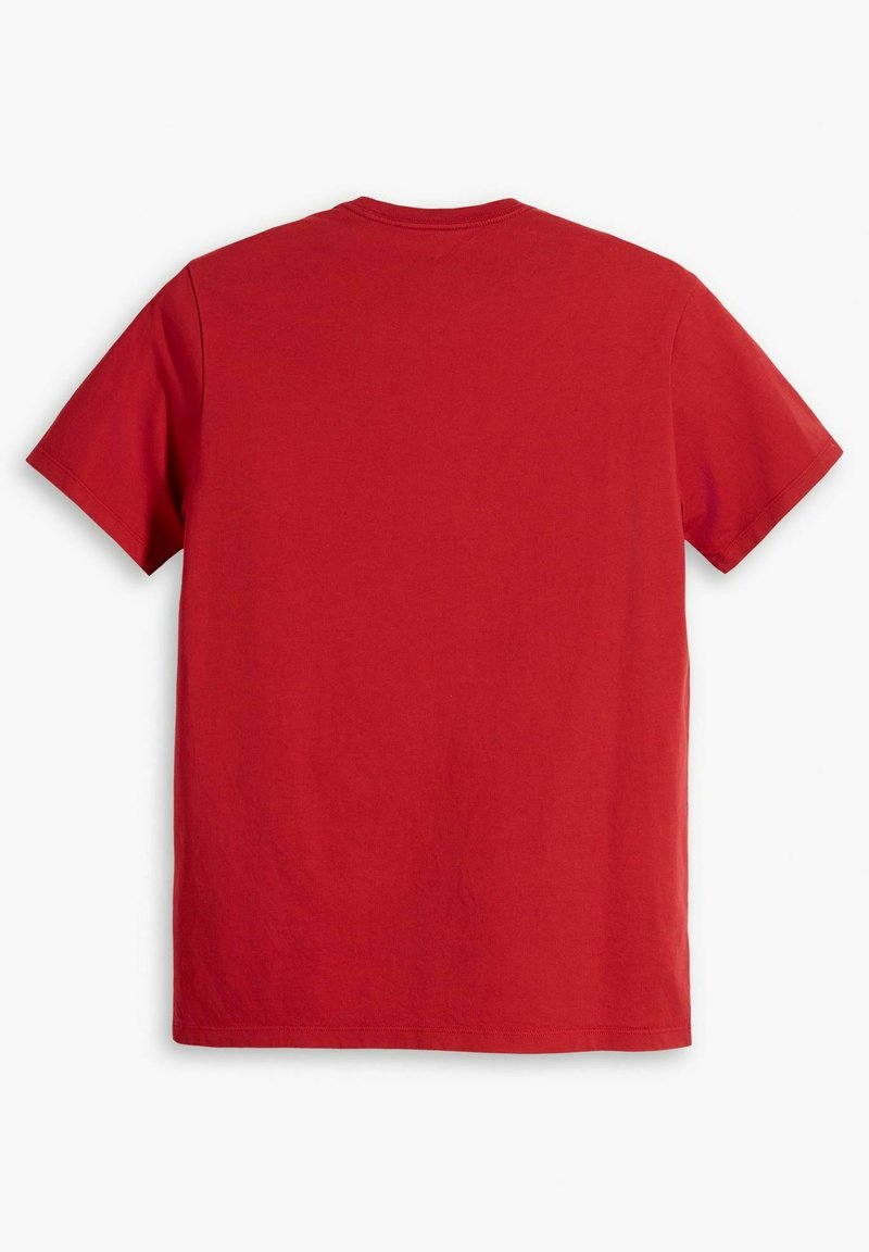 T-shirt in cotone rosso con scollatura rotonda, maniche corte e una texture liscia. La vista posteriore non mostra grafiche o dettagli aggiuntivi.
