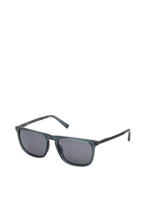 Schwarze rechteckige Sonnenbrille mit dunkel getönten Gläsern und schlanken, geraden Bügeln, vor weißem Hintergrund dargestellt.
