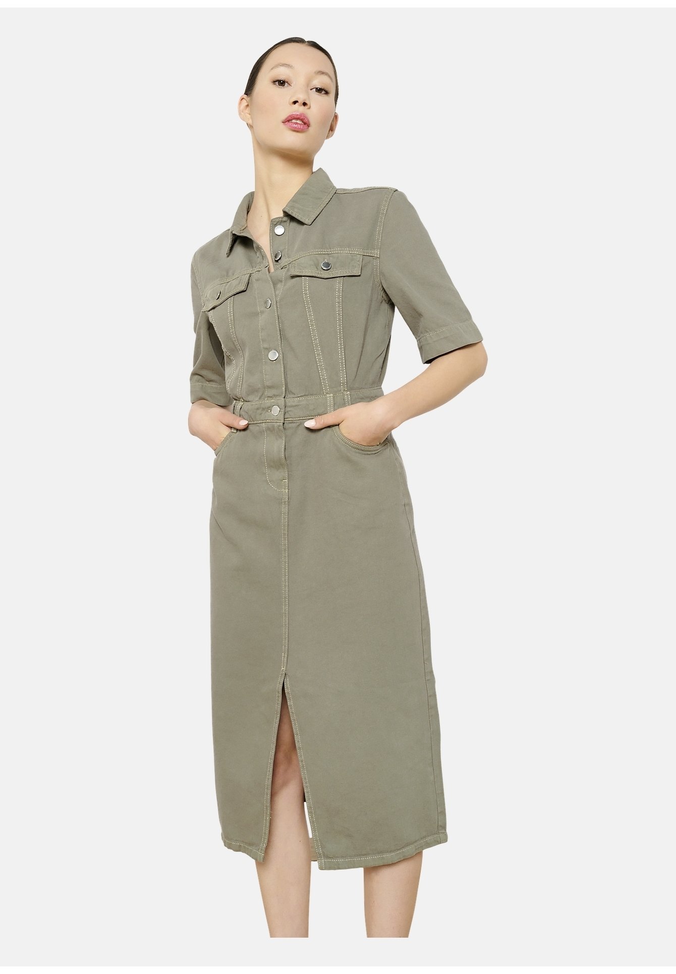 LolaLiza Denim dress - khaki darky/khaki - Zalando.ie
