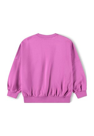 Felpa oversize di un vivace color rosa, con scollo rotondo, orlo arricciato e maniche lunghe a goccia. Materiale in cotone morbido.