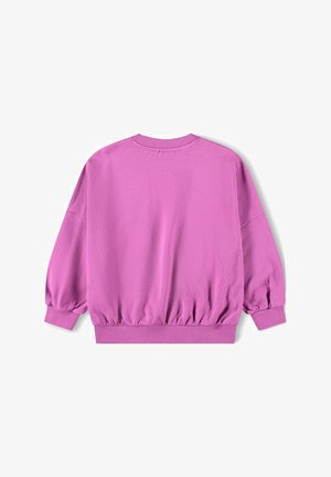 Overmaat sweatshirt in helder roze met een ronde hals, gathered zoom en druppelvormige lange mouwen. Soepele katoenen stof.