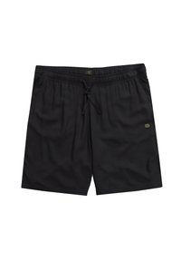 Pantaloni da bagno neri realizzati in tessuto leggero. Presentano un cinturino elastico con coulisse e un piccolo logo ricamato sul fronte.