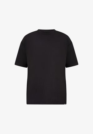 Sort t-shirt med korte ærmer lavet af glat stof, med rund halsudskæring og en afslappet pasform. Ingen markante mønstre eller accenter.