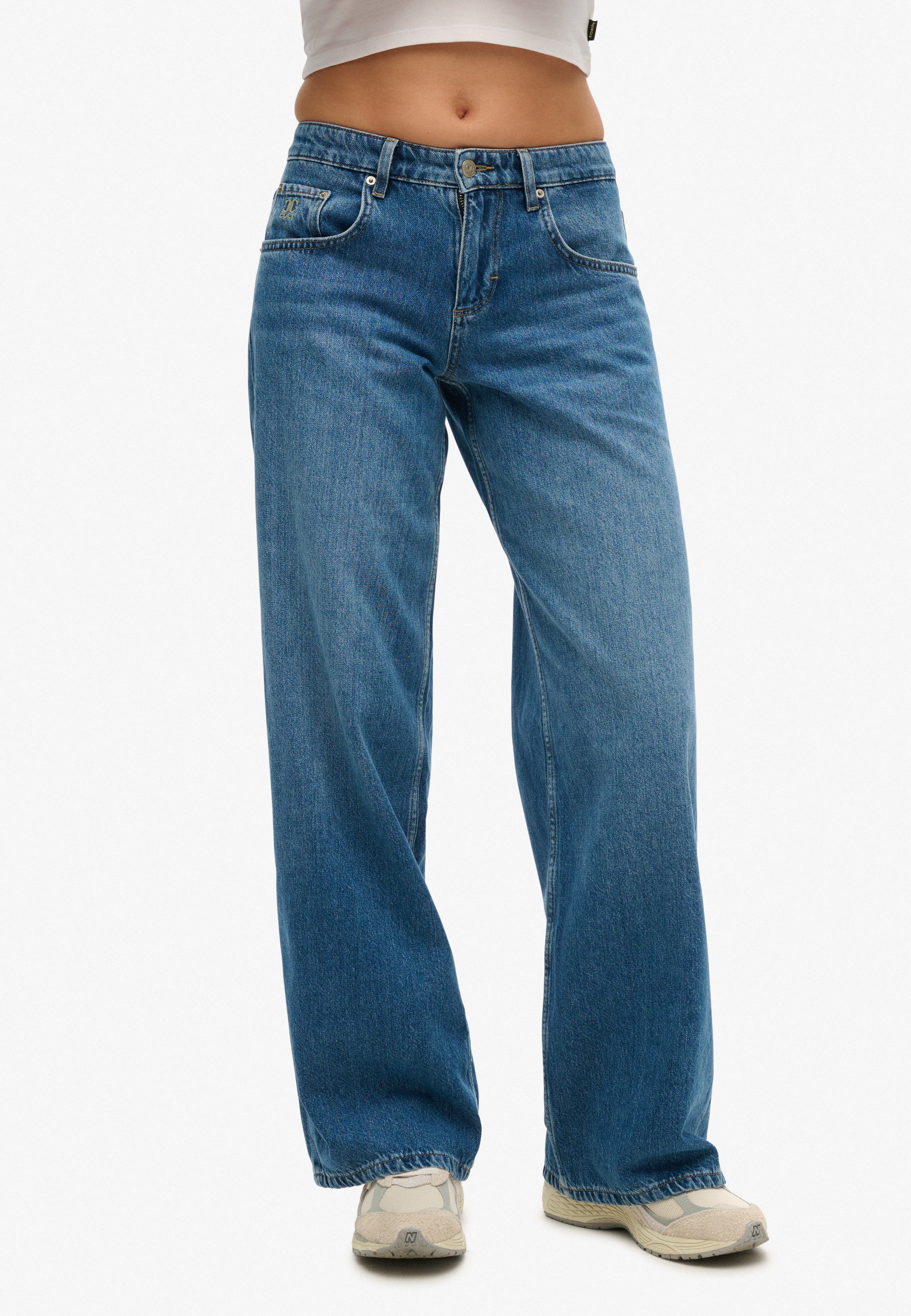 Superdry MID RISE BAGGY - Jean flare - mid blue vintage wash/bleu -  ZALANDO.FR