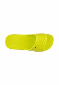 Sandalo a infradito giallo neon con soletta testurizzata e cinturino rigato. Materiale sintetico leggero, progettato per il comfort e la facilità d'uso.