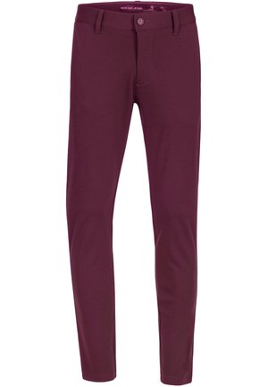 Bordo slim-fit-housut, jotka on valmistettu puuvillasekoitteesta. Niissä on nappikiinnitys, vyölenkit ja sileä pinta.