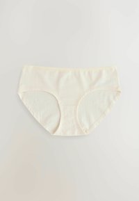Baumwoll-Hipster-Slips in sanfter Cremefarbe, mit einem glatten Bund und einem nahtlosen Design sowie einem bescheidenen Schnitt für ausreichende Bedeckung.