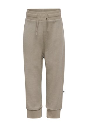 Beige cropped joggingbukser med elastisk talje og snor, færdig med manchetter.