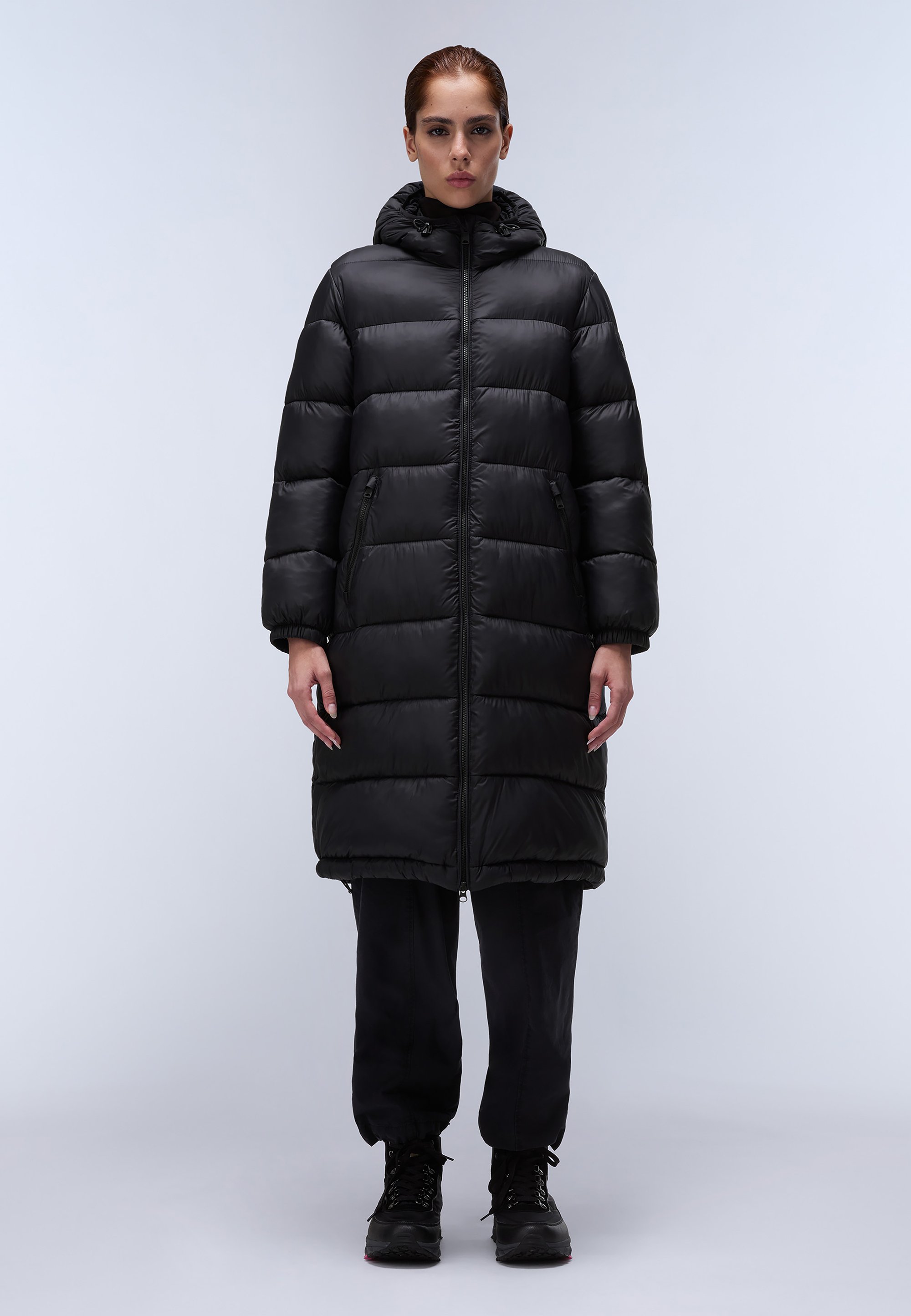Cappotto Lungo Donna H4 Nero A Rete Asimmetrica – Taglia XL/XXL