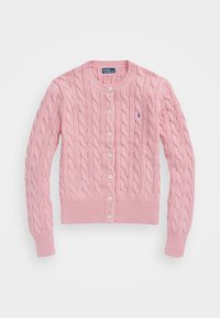 CABLE KNIT COTTON CREWNECK CARDIGAN - Cardigan - carmel pink