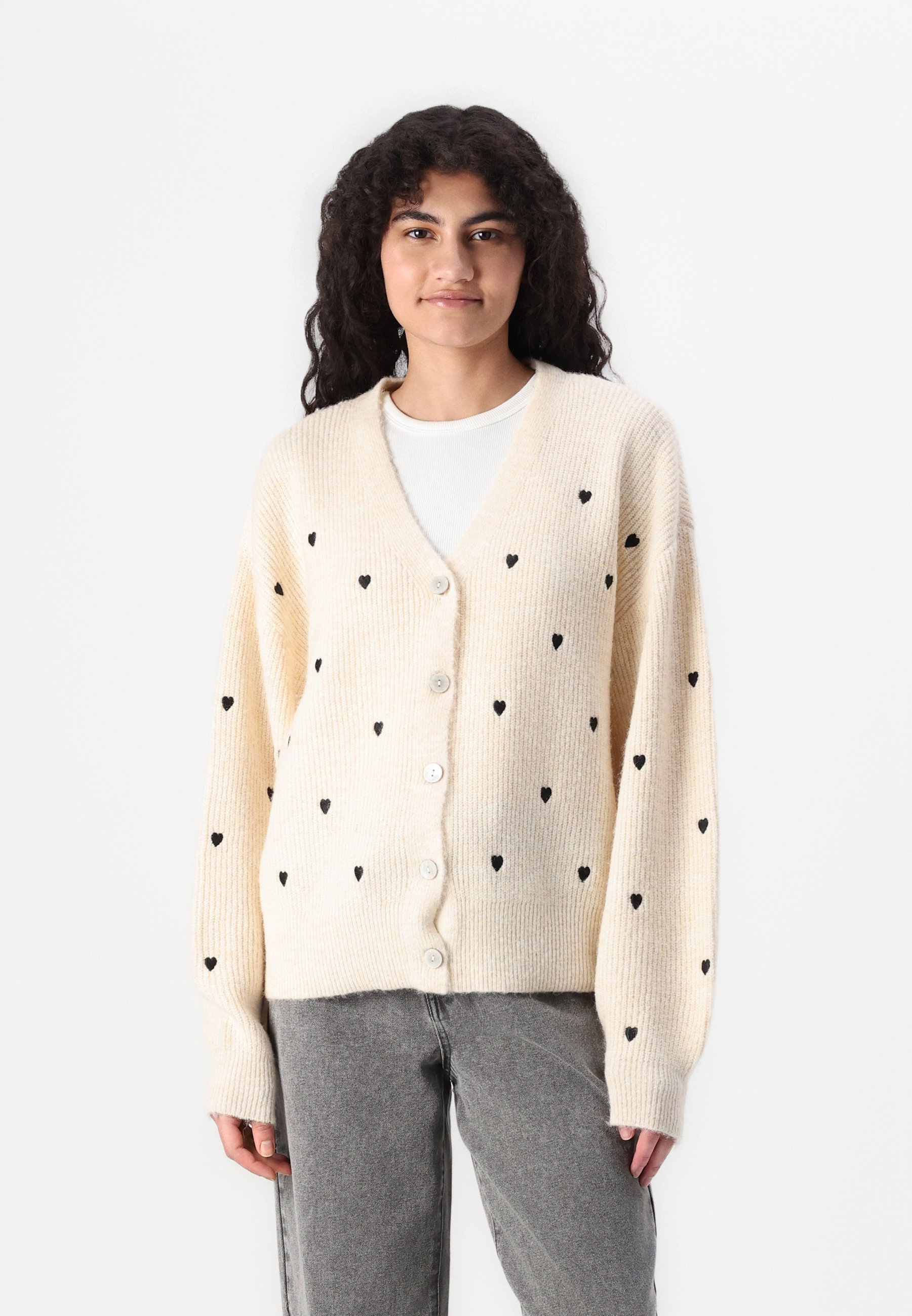 Yas Lange Strickjacke Zalando YAS EMBROIDED Strickjacke Birch