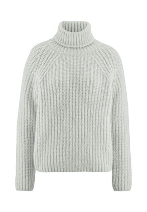 Maglione a collo alto in maglia spessa a coste grigio chiaro, con maniche lunghe e un fit leggermente accorciato.