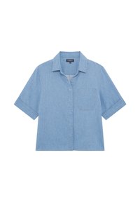 Vaaleansininen lyhythihainen paita, joka on valmistettu chambray-kankaasta. Paitassa on kauluksessa ja yksi rintatasku. Yksinkertainen ja rento muotoilu.