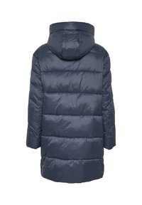 Jūras spēku silta jaka ar kapuci, ar izšūtu dizainu, gludu tekstūru un elkoņu garuma piedurknēm. Garš, elegants siluets un vienveidīgas šuvju līnijas.