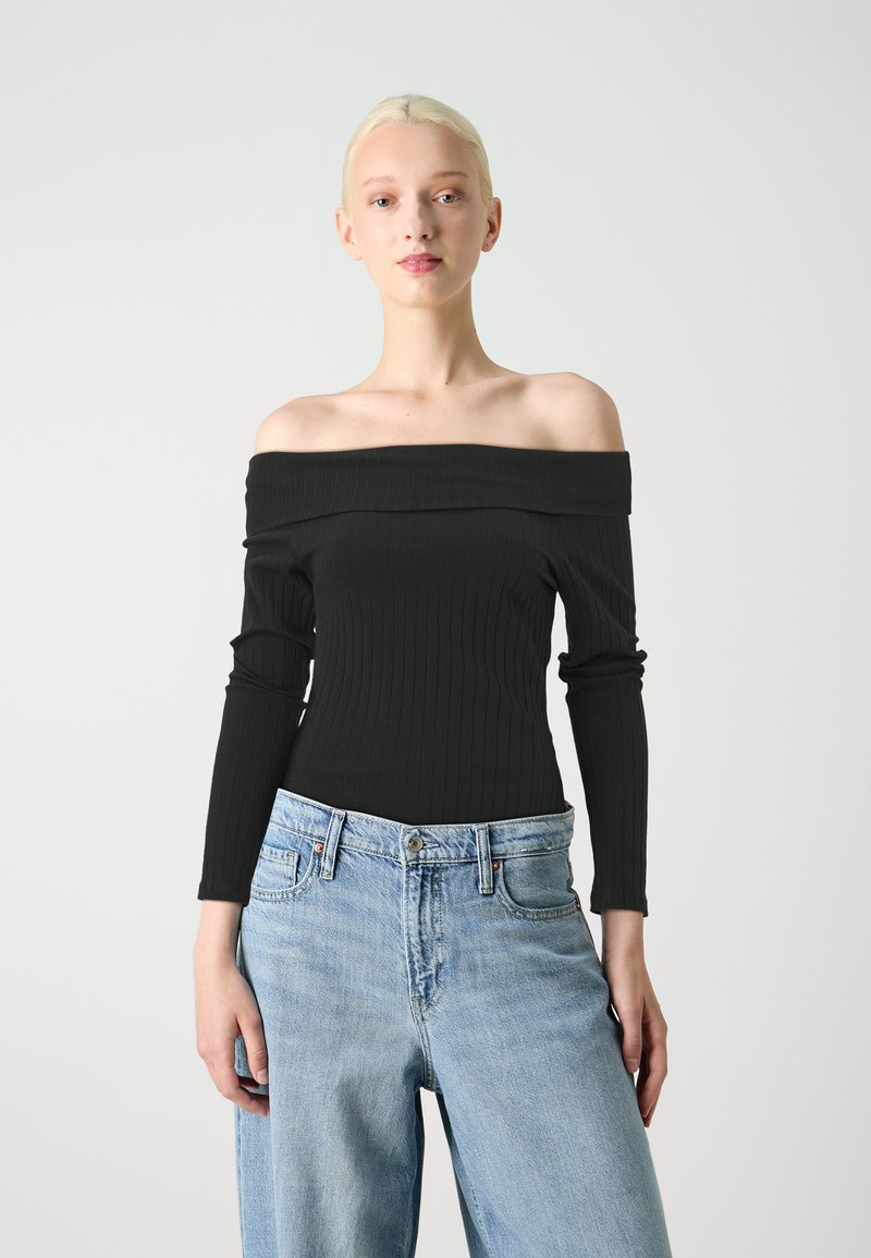 VILA VIOMMI RIB OFF SHOULDER TOP - Pikkade varrukatega topp - black