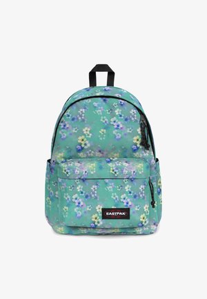Rucksack mit floralem Muster in Mintgrün. Verfügt über eine Fronttasche, einen oberen Griff und schwarze Reißverschlussakzente. Ideal für den Alltag.