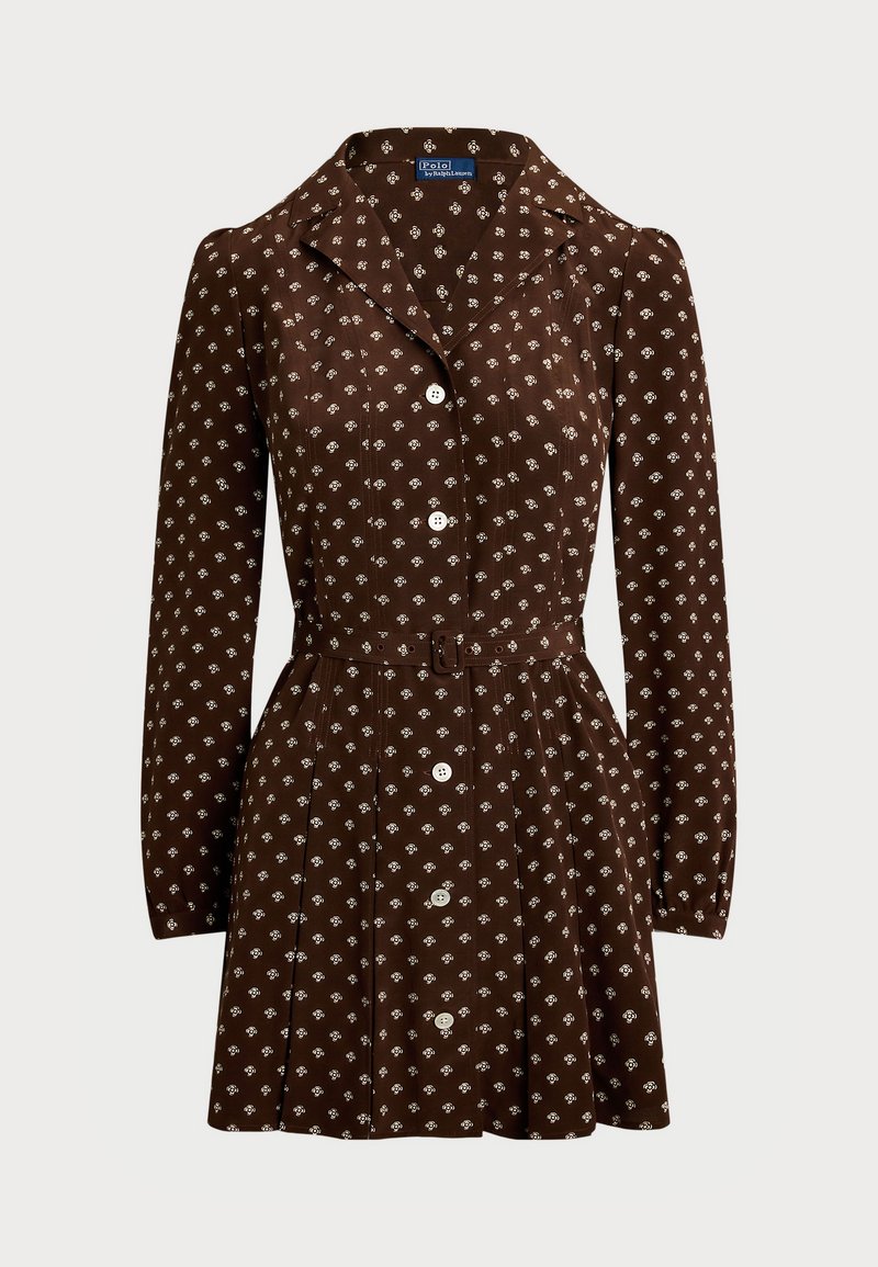Polo Ralph Lauren BELTED SILK CREPE SHIRTDRESS - Skjortekjole - brown/cream