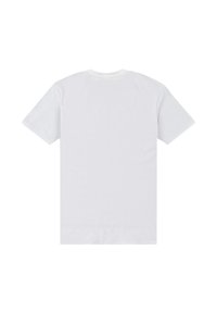 Bílá tričko s krátkými rukávy s klasickým kulatým výstřihem, vyrobené z hladké bavlněné tkaniny s jemnou strukturou, bez viditelného branding a vzorů.