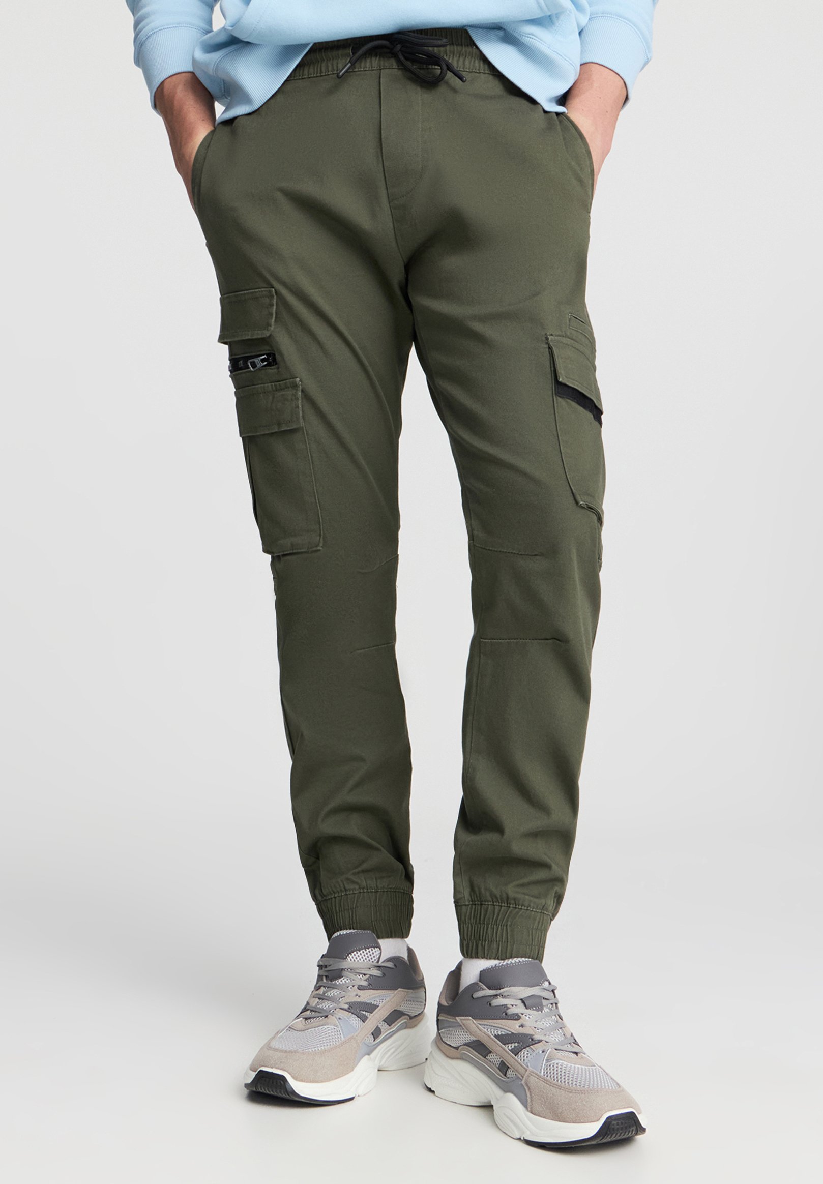 Pantaloni Cargo Uomo TERRANOVA, Vita Regolabile Con Coulisse, Tasche Con Zip, Polsino Elastico