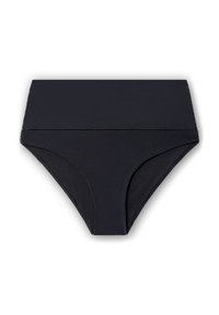 Czarne bikini z wysokim stanem wykonane z elastycznego materiału. Gładka faktura z szerokim pasem i minimalną ilością szwów.