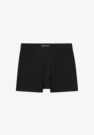 Schwarze Baumwoll-Boxershorts mit einem weichen Bund, auf dem "Massimo Dutti" in Weiß gedruckt ist. Mit einer Frontöffnung und glatter Textur gestaltet.