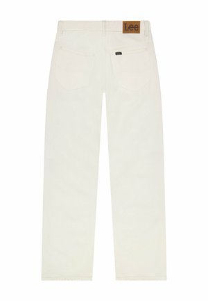 Weiße Jeans im Straight-Leg-Schnitt aus Denim, mit Gesäßtaschen und einem braunen Leder-Logo-Patch von Lee am Bund.