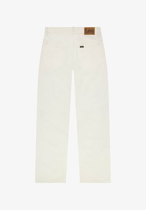 Weiße Jeans im Straight-Leg-Schnitt aus Denim, mit Gesäßtaschen und einem braunen Leder-Logo-Patch von Lee am Bund.