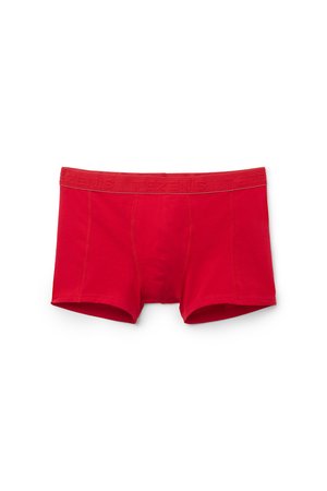 Bóxers rojos de hombre con cinturilla elástica grabada con el nombre de la marca "Tezenis", costuras planas y bolsa frontal de soporte.