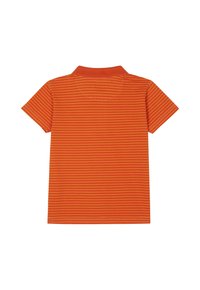 Oranje polo shirt met horizontale strepen, korte mouwen en een effen kraag. Gemaakt van een gladde katoenmix.