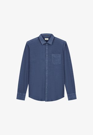 Tumesinine pikkade varrukatega särk, mis on valmistatud tekstureeritud kangast, nööpidega krae, eesmine tasku ja nööpidega sulgemine, omades relaxed fit stiili.